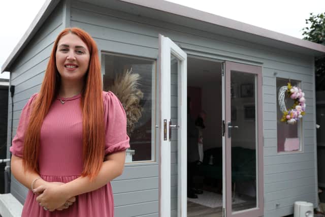 Ellen outside her studio that was built over lockdown. Picture: Chris Moorhouse.