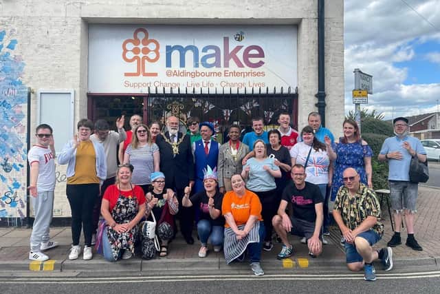 The team at MAKE celebrating the Jubilee with Lord Mayor, Hugh Mason, and Lady Mayoress, Marie Costa