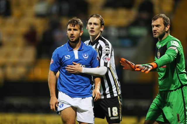 Matt Tubbs in his final Pompey appearance in October 2015, against Notts County. Picture: Joe Pepler