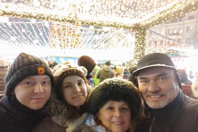 Andrii Zharikov, senior lecturer in law at the University of Portsmouths law faculty, of himself (left) with his family - mother Tetyana Zharikova, 53, father Victor Zharikov, 55, and sister Anna-Maria Zharikova, 19. Pic: Andrii Zharikov/PA Wire