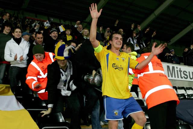 Captain Jamie Collins of Havant celebrates with the fans after the final whistle at Swansea. Photo by Richard Heathcote/Getty Images.