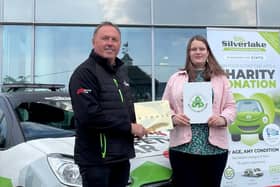Arwen Lawton's car sticker was declared the winner from six shortlisted designs. From L to R: Silverlake managing director, Allen Prebble, and Arwen Lawton.