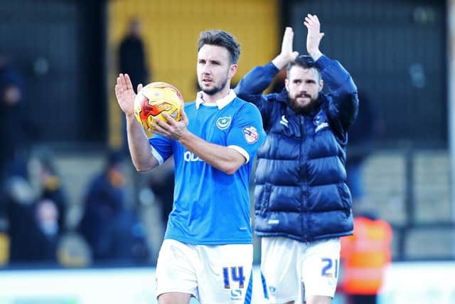 Matt Tubbs clutches the matchball after registering the only hat-trick of his Football League career in February 2015 at Cambridge United. Picture: Joe Pepler