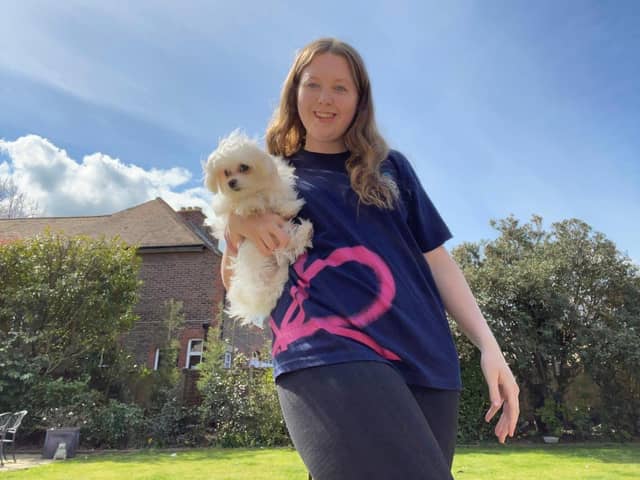 Lydia Lazenbury, 17 from Gosport, is completing 800,000 steps for Alzheimer's Society. Pictured with her puppy Bella
