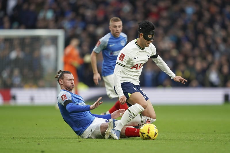 Ryan Tunnicliffe tackles Spurs forward Son Heung-Min at the Tottenham Hotspur Stadium. Picture: Jason Brown/ProSportsImages
