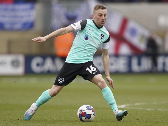 Joe Morrell tries to get Pompey going in the first half against Cambridge United. Picture: Jason Brown/ProSportsImages