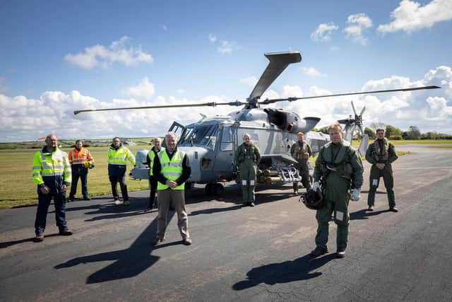 The crew from the Wildcat helicopter which tested the Martlet missile.