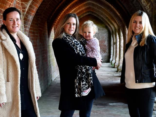 L-R Michelle Cairncross, Katherine Antrobus with daughter EsmE and Kate Gregory launch Little Ankle Biters Hampshire at Staunton Country Park