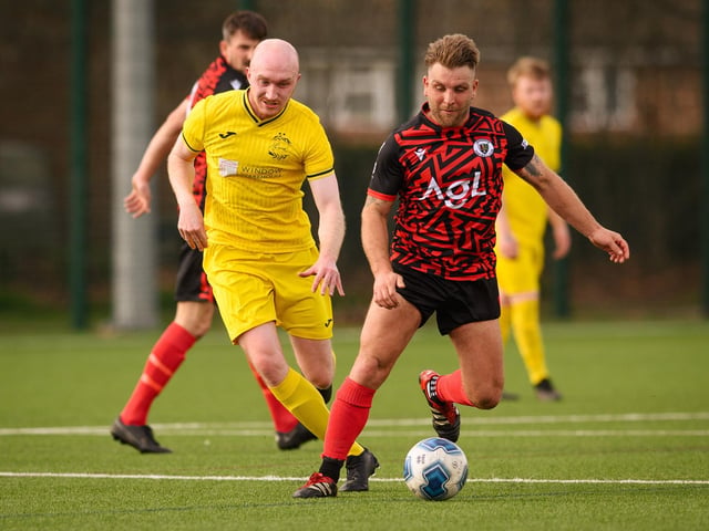 Action from Harvest's 4-1 win at home to Locks Heath (red and black kit) in the Hampshire Premier League. Picture: Keith Woodland (180321-537)