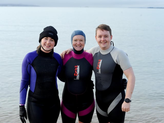 Liz Savory, from Sarisbury Green, with her son Matt and daughter-in-law Sally Savory from Newbury. Picture: Sarah Standing (261224-604)