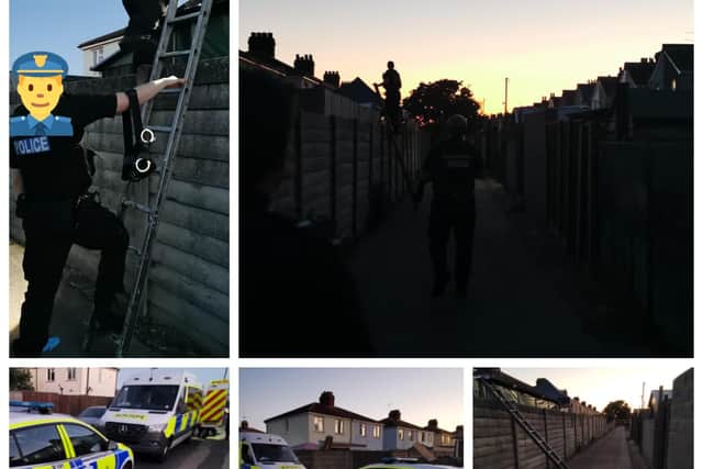 Officers used a ladder to find the man, which they borrowed from a neighbour. Picture: Gosport police.