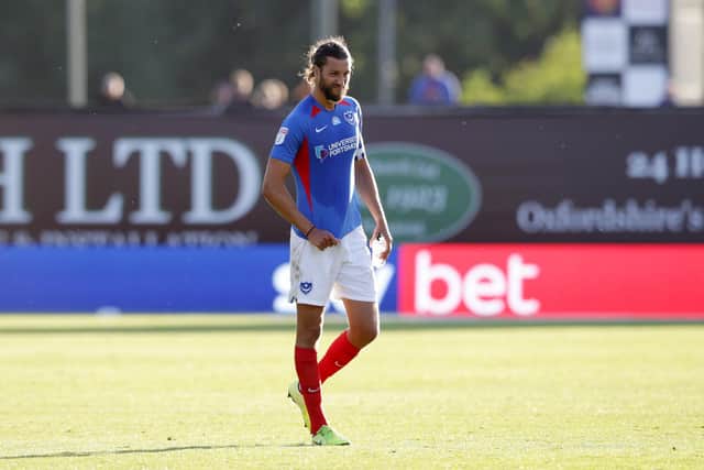 Christian Burgess' Pompey career ended with a play-off semi-final defeat at Oxford United last night. Picture: Robin Jones/Getty Images