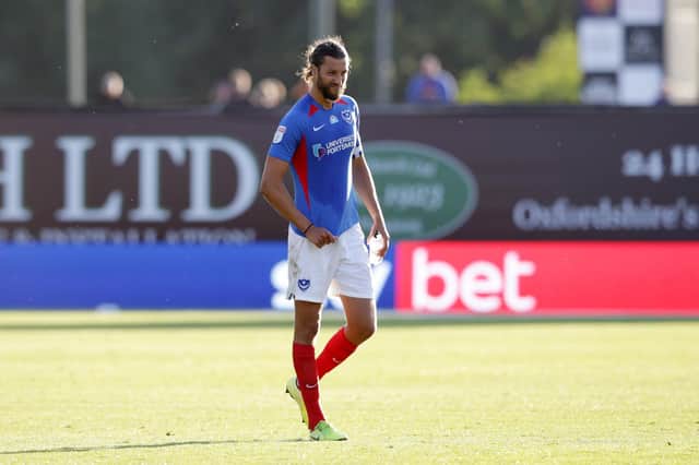 Christian Burgess' Pompey career ended with a play-off semi-final defeat at Oxford United last night. Picture: Robin Jones/Getty Images
