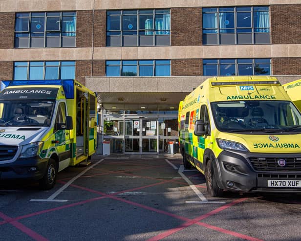 Ambulances pictured outside A&E at Queen Alexandra Hospital. Picture Habibur Rahman