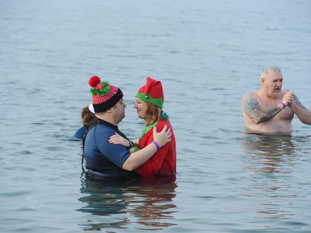 Brave swimmers ventured into the sea for the annual Boxing Day swim. Picture: Sarah Standing (261224-576)