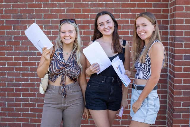 A-level results day at Portsmouth College - Ella O'Neil , Lara Finn and Abby Saunders 
Picture: Habibur Rahman