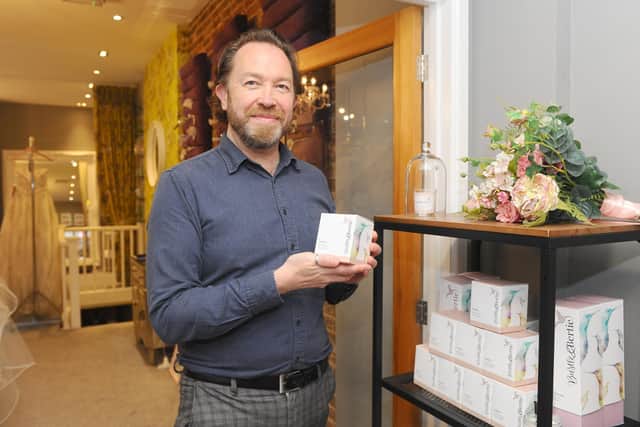 Robert Pearce, with Creatiques new products Bustle and Bertie candles and diffusers.
Picture: Sarah Standing (221020-6421)