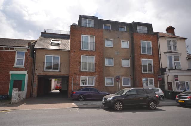 The two-bedroom apartment in New Road, Portsmouth, is on sale £142,000 and is described as being 'flooded with light'