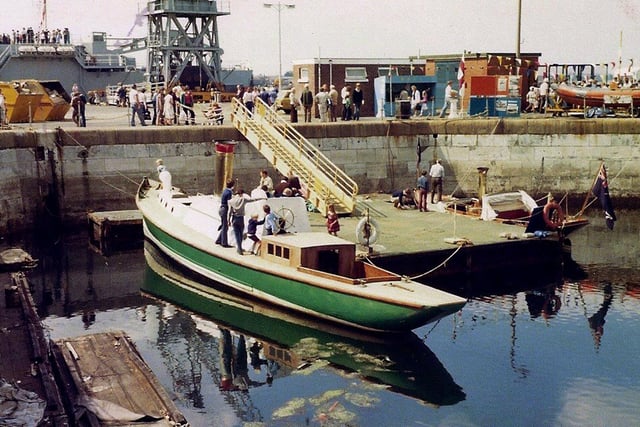 Steam Pinnace 199 as she was when the former Royal Naval Museum (Portsmouth) acquired her in 1979. Note the counter (extended) stern which was removed during her restoration shortly afterwards