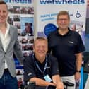 Wetwheels founder and pioneering disabled yachtsman Geoff Holt MBE DL, with Wetwheels Chief Executive Neil Wilson, left, and Trustee Paul Strzelecki at Southampton Boat Show 2021 