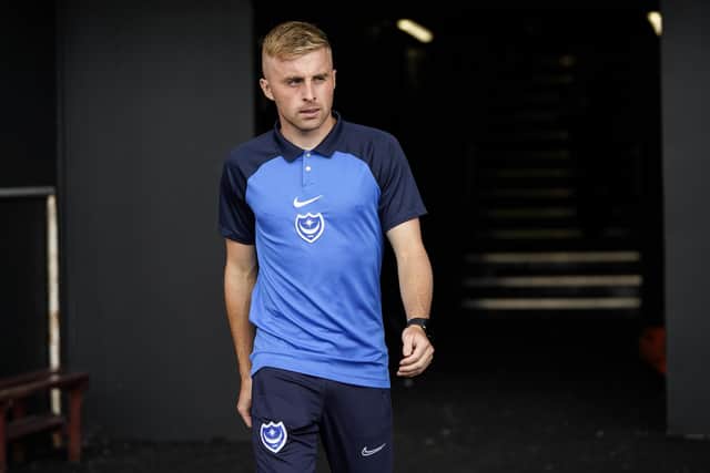 Joe Morrell at Vale Park this afternoon after named in a Pompey squad for the first time this season. Picture: Jason Brown/ProSportsImages