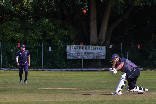 Jono Willey is about to be caught and bowled by Sonny Reynolds. Picture: Mike Cooter