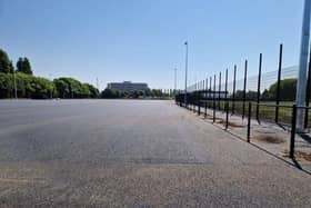 Work is progressing on the new football hub - with the initial ground works, fencing the lighting installed
Picture: Habibur Rahman