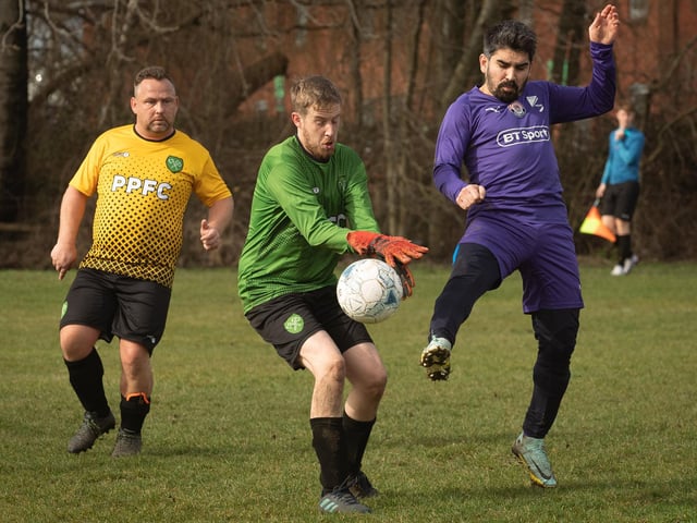 Action from AFC Tamworth's 7-2 victory over Gosham Rangers in Division Two of the City of Portsmouth Sunday League. Picture: Keith Woodland (120321-230)