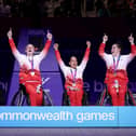 From left - Charlotte Moore, Lucy Robinson, Joy Haizelden and Jade Atkin after winning gold in the Women's 3x3 Wheelchair Basketball event at the Glasgow Commonwealth Games. Picture: James Fearn/Getty Images