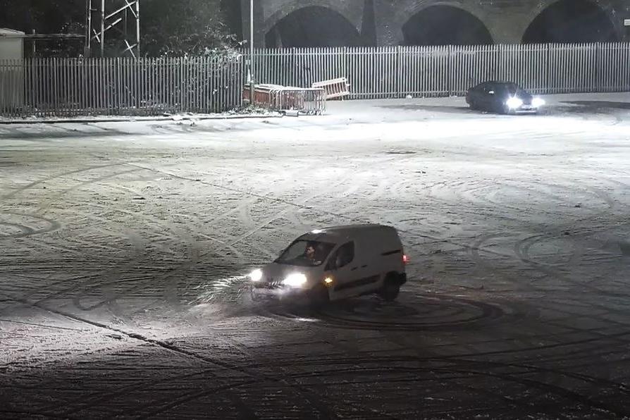 Drink driver does dangerous donuts in the snow in shocking CCTV footage