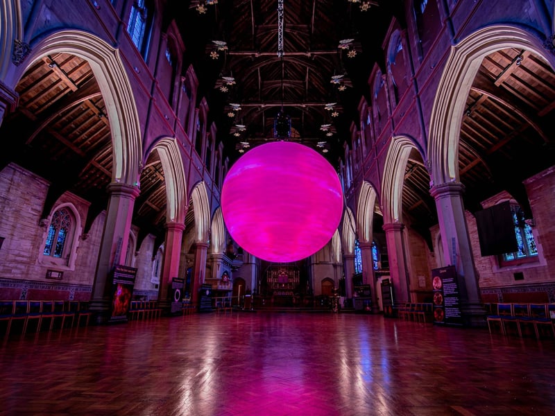 The floating model of the sun is seven-metres large.