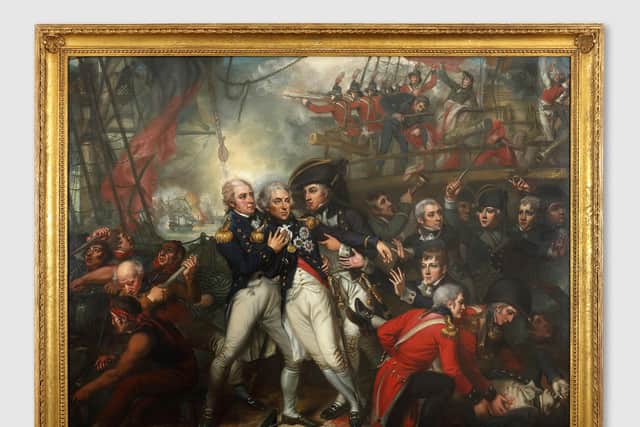 The painting of Admiral Lord Nelson being wounded at the Battle of Trafalgar will be on sale for £350,000.