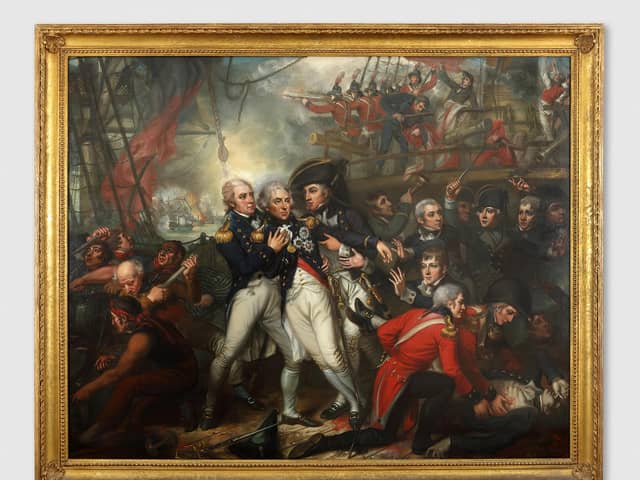 The painting of Admiral Lord Nelson being wounded at the Battle of Trafalgar will be on sale for £350,000.