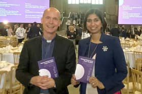 Caption: the Rev Bruce Deans, vicar of St John’s, Fareham, with Suella Braverman, MP for Fareham