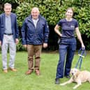 From left - Puppy Raiser Mandy with pup Joshua, Steve Allum and Dave Wood, head of Hampshire and IoW Royal Arch Freemasons and their charity lead respectively, and Puppy Development Advisor Steph with pup Benny.