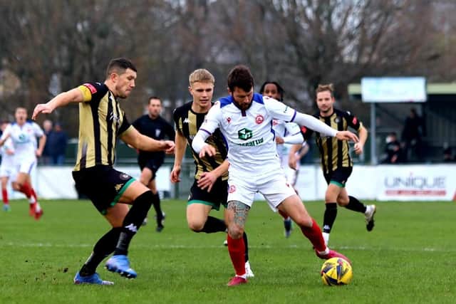 Dan Wooden, right, in action for Gosport at Poole. Picture: Tom Phillips