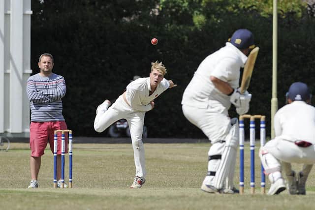 Pete Hayward, seen here bowling, hit late-order runs and took an early wicket in Havant's opening Hampshire Cricket League victory. Picture Ian Hargreaves