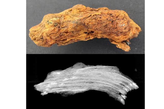 Roman armour shown covered in concretions and via X-ray Picture: Historic England