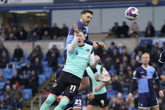 Ronan Curtis challenges during Pompey's dismal 2-0 defeat at Wycombe. Picture: Jason Brown/ProSportsImages