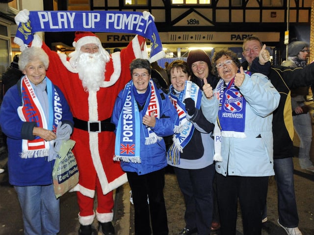 Pompey fans outside Fratton Park ahead of the Uefa Cup game against SC Heerenveen in 2008