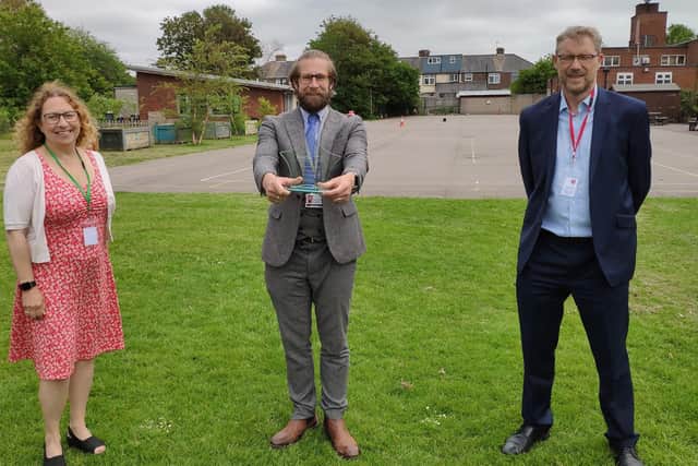 From left: cllr Suzy Horton, people's choice winner Ashley Howard, and The News editor Mark Waldron.