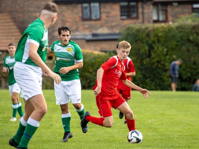 Horndean (red) v Moneyfields. Picture by Alex Shute