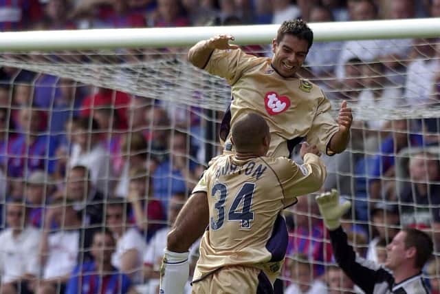 Jason Crowe celebates his first goal in the 3-2 success at Crystal Palace in August 2002. Picture: Steve Reid
