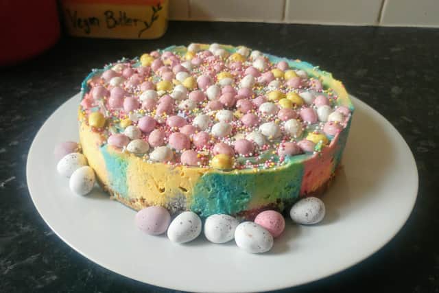 The finished rainbow cheesecake.