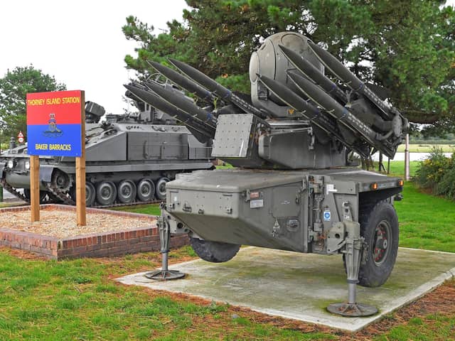 Soldiers from 16th Regiment, Royal Artillery, have been deployed to Saudi Arabia to protect oil fields in the island following a large-scale drone attack last year. Pictured is the entrance to Baker Barracks, on Thorney Island, where the troops are based.