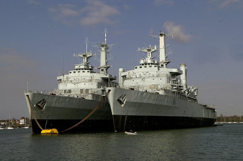 18th April 2006. HMS Intrepid (right), and HMS Fearless lay just off Gosport as they await their respective futures. The News 061697-3