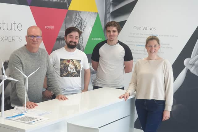 (L-r) Simon Hutton, Senior Graphic Designer; Kickstarter George Carpenter, Marketing Support Assistant; Kickstarter Ryan Kappa, Recruitment Support Assistant; Samantha Bradshaw, Learning and Development Manager for Astute Technical Recruitment