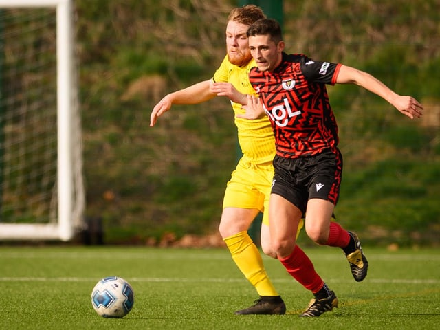 Action from Harvest's 4-1 win at home to Locks Heath (red and black kit) in the Hampshire Premier League. Picture: Keith Woodland (180321-514)