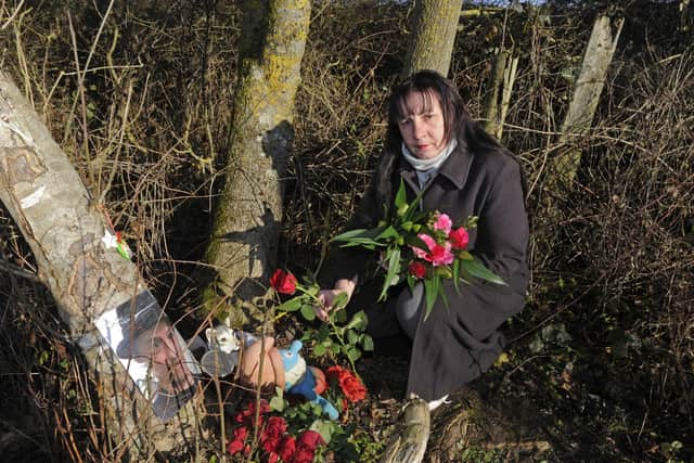 Pictured in 2017, Sarah Hiscutt from Paulsgrove on the B2177 near Southwick where she has made a memorial to her son Luke who died in a car crash the previous year
Picture Ian Hargreaves  (170056-1)