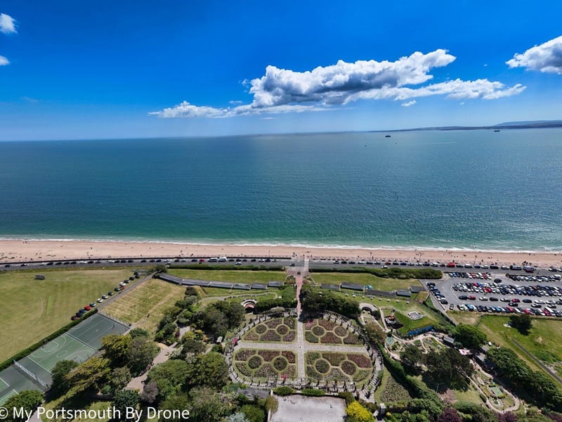 The stunning Solent with views out to the Isle of Wight with The Rose Gardens in full display. Picture: My Portsmouth By Drone